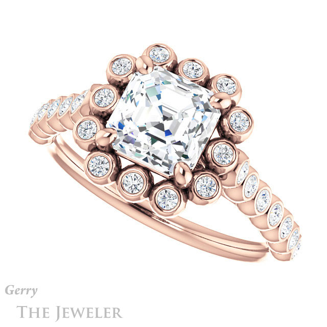 Asscher Cut Forever One Engagement Ring Setting #GTJ1119-asscher-fo-r | Gerry The Jeweler 14k Rose Gold Asscher Cut Forever One Engagement Ring Setting #GTJ1119-asscher-fo-r