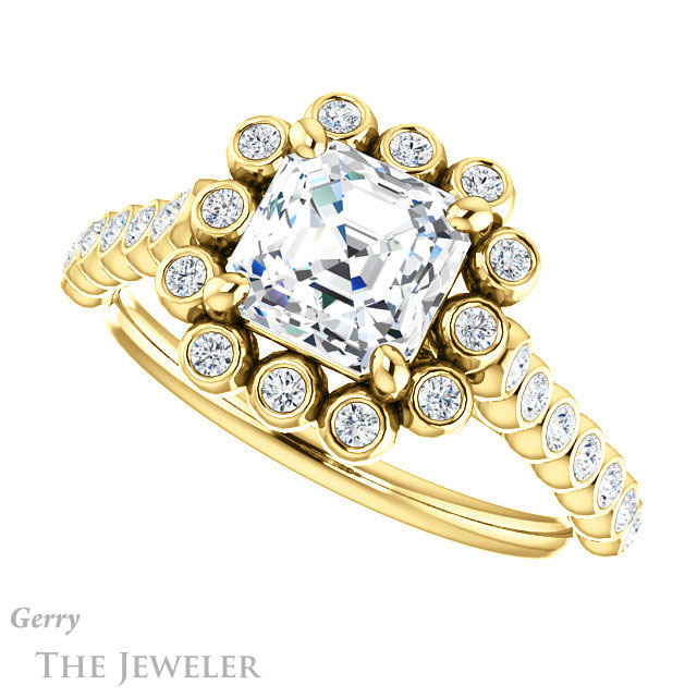 Asscher Cut Forever One Engagement Ring Setting #GTJ1119-asscher-fo-y | Gerry The Jeweler 14k Yellow Gold Asscher Cut Forever One Engagement Ring Setting #GTJ1119-asscher-fo-y