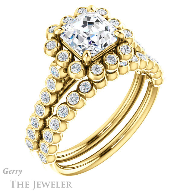 Asscher Cut Forever One Engagement Ring Setting #GTJ1119-asscher-fo-y | Gerry The Jeweler 14k Yellow Gold Asscher Cut Forever One Engagement Ring Setting #GTJ1119-asscher-fo-y