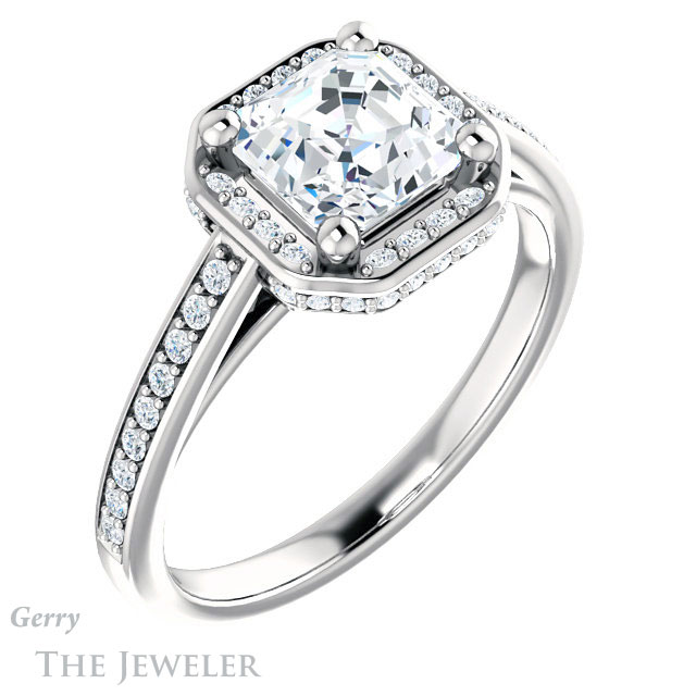14k White Gold Asscher Cut Forever One Engagement Ring Setting #GTJ1120-asscher-fo-w