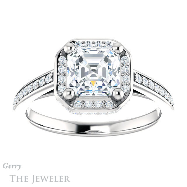 14k White Gold Asscher Cut Forever One Engagement Ring Setting #GTJ1120-asscher-fo-w