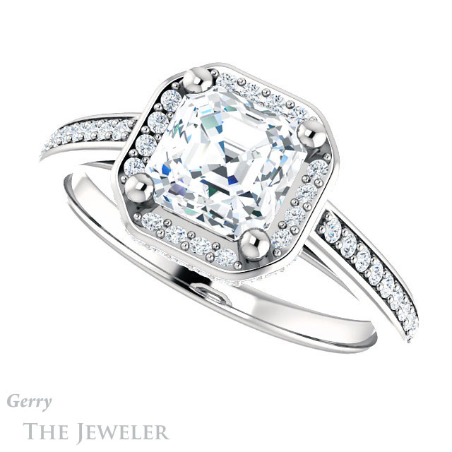 14k White Gold Asscher Cut Forever One Engagement Ring Setting #GTJ1120-asscher-fo-w