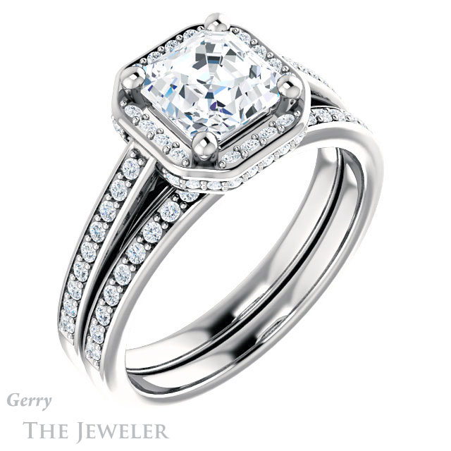 14k White Gold Asscher Cut Forever One Engagement Ring Setting #GTJ1120-asscher-fo-w