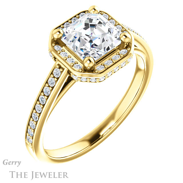 14k Yellow Gold Asscher Cut Forever One Engagement Ring Setting #GTJ1120-asscher-fo-y 4 14k Yellow Gold Asscher Cut Forever One Engagement Ring Setting #GTJ1120-asscher-fo-y