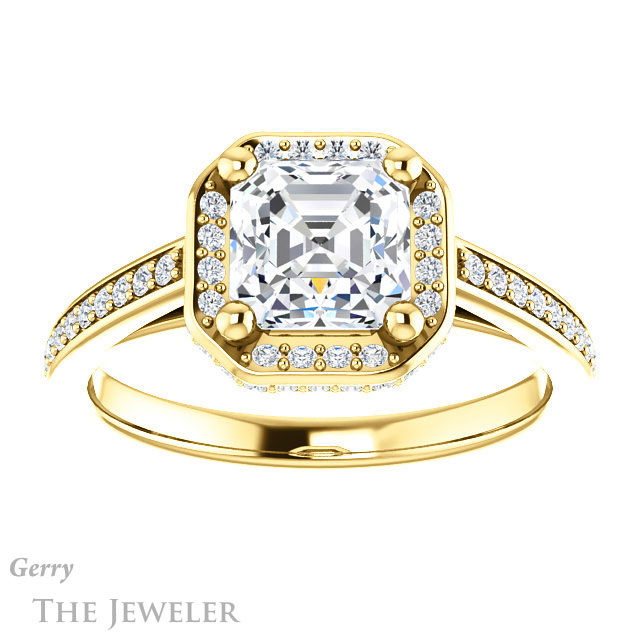 14k Yellow Gold Asscher Cut Forever One Engagement Ring Setting #GTJ1120-asscher-fo-y 1 14k Yellow Gold Asscher Cut Forever One Engagement Ring Setting #GTJ1120-asscher-fo-y
