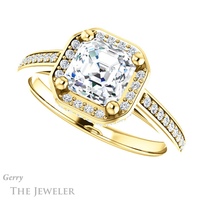 14k Yellow Gold Asscher Cut Forever One Engagement Ring Setting #GTJ1120-asscher-fo-y 5 14k Yellow Gold Asscher Cut Forever One Engagement Ring Setting #GTJ1120-asscher-fo-y