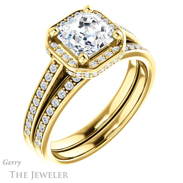 14k Yellow Gold Asscher Cut Forever One Engagement Ring Setting #GTJ1120-asscher-fo-y 6 14k Yellow Gold Asscher Cut Forever One Engagement Ring Setting #GTJ1120-asscher-fo-y