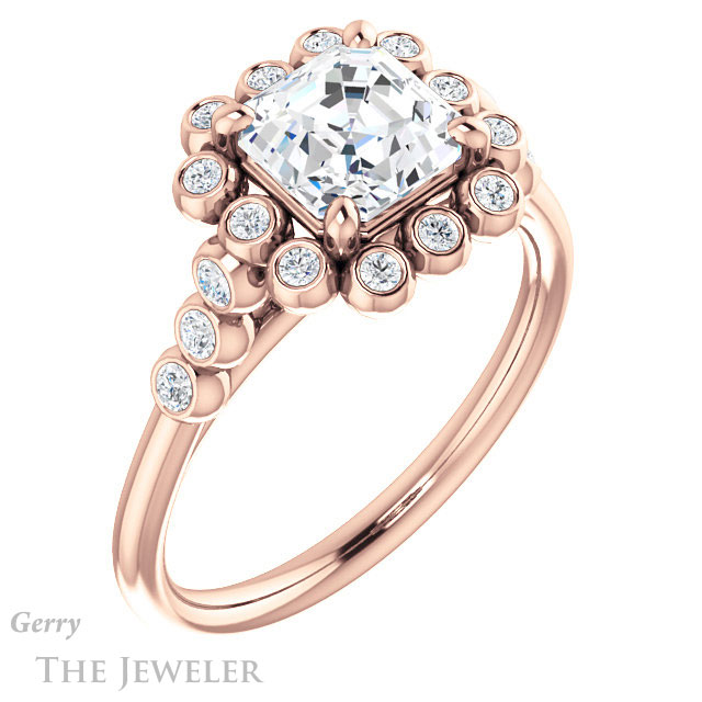 Asscher Cut Forever One Engagement Ring Setting #GTJ1121-asscher-fo-r | Gerry The Jeweler 14k Rose Gold Asscher Cut Forever One Engagement Ring Setting #GTJ1121-asscher-fo-r
