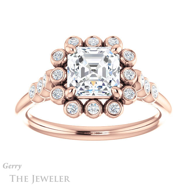 Asscher Cut Forever One Engagement Ring Setting #GTJ1121-asscher-fo-r | Gerry The Jeweler 14k Rose Gold Asscher Cut Forever One Engagement Ring Setting #GTJ1121-asscher-fo-r