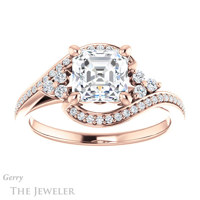 14k Rose Gold Asscher Cut Forever One Engagement Ring Setting #GTJ1124-asscher-fo-r