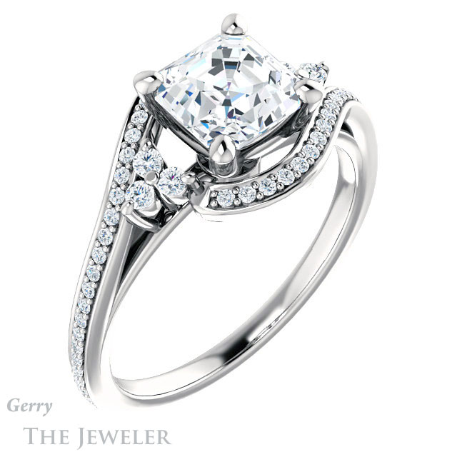 14k White Gold Asscher Cut Forever One Engagement Ring Setting #GTJ1124-asscher-fo-w