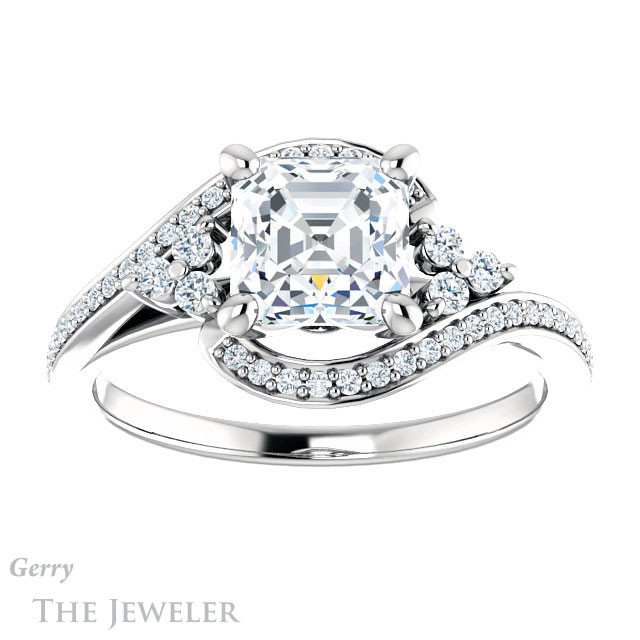 14k White Gold Asscher Cut Forever One Engagement Ring Setting #GTJ1124-asscher-fo-w