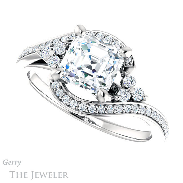 14k White Gold Asscher Cut Forever One Engagement Ring Setting #GTJ1124-asscher-fo-w