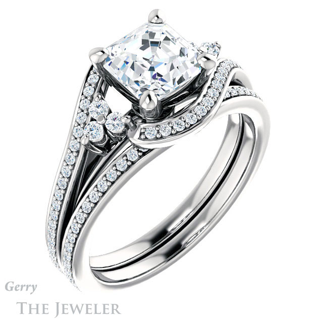 14k White Gold Asscher Cut Forever One Engagement Ring Setting #GTJ1124-asscher-fo-w