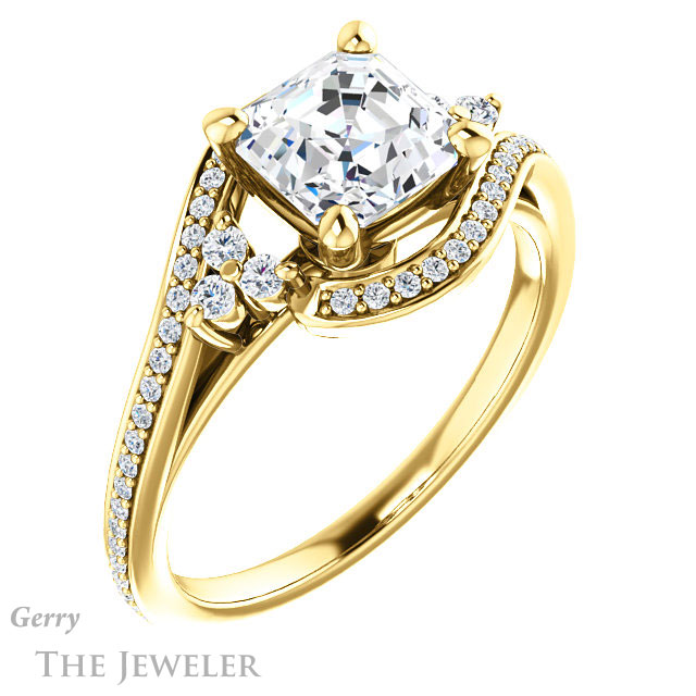 14k Yellow Gold Asscher Cut Forever One Engagement Ring Setting #GTJ1124-asscher-fo-y 4 14k Yellow Gold Asscher Cut Forever One Engagement Ring Setting #GTJ1124-asscher-fo-y
