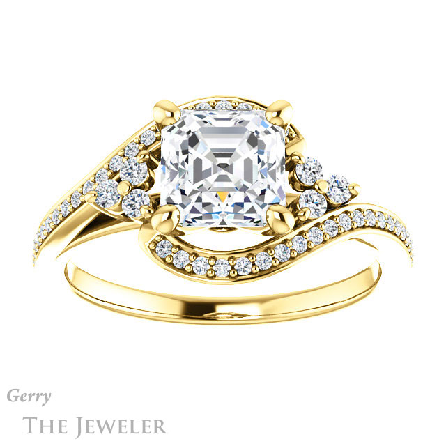 14k Yellow Gold Asscher Cut Forever One Engagement Ring Setting #GTJ1124-asscher-fo-y