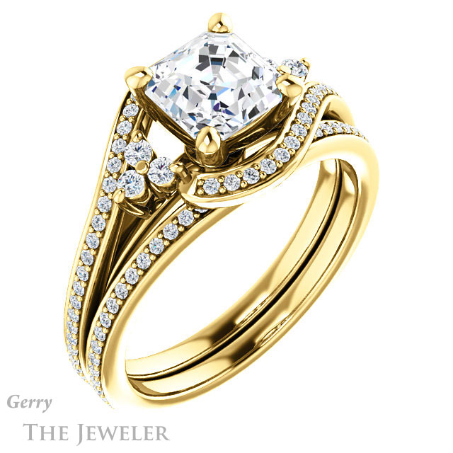 14k Yellow Gold Asscher Cut Forever One Engagement Ring Setting #GTJ1124-asscher-fo-y 6 14k Yellow Gold Asscher Cut Forever One Engagement Ring Setting #GTJ1124-asscher-fo-y