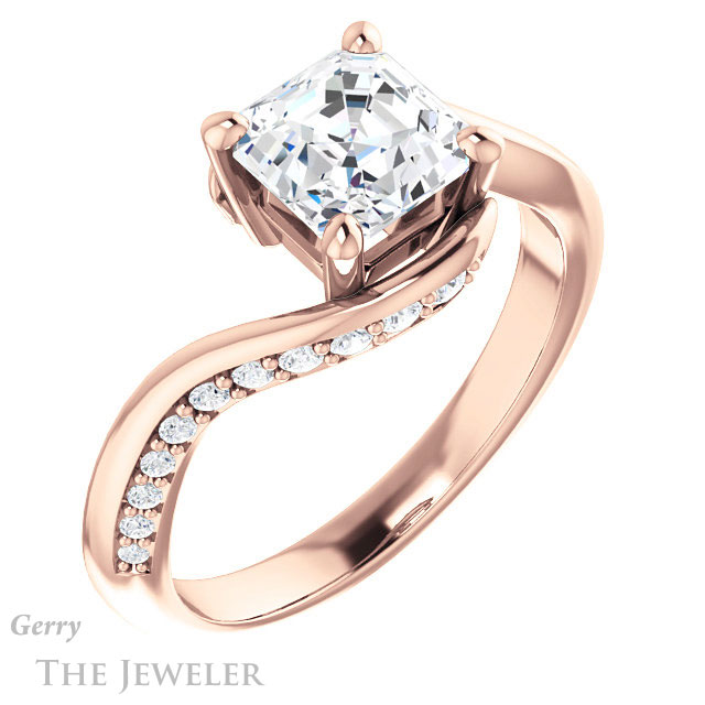 14k Rose Gold Asscher Cut Forever One Engagement Ring Setting #GTJ1125-asscher-fo-r 4 14k Rose Gold Asscher Cut Forever One Engagement Ring Setting #GTJ1125-asscher-fo-r
