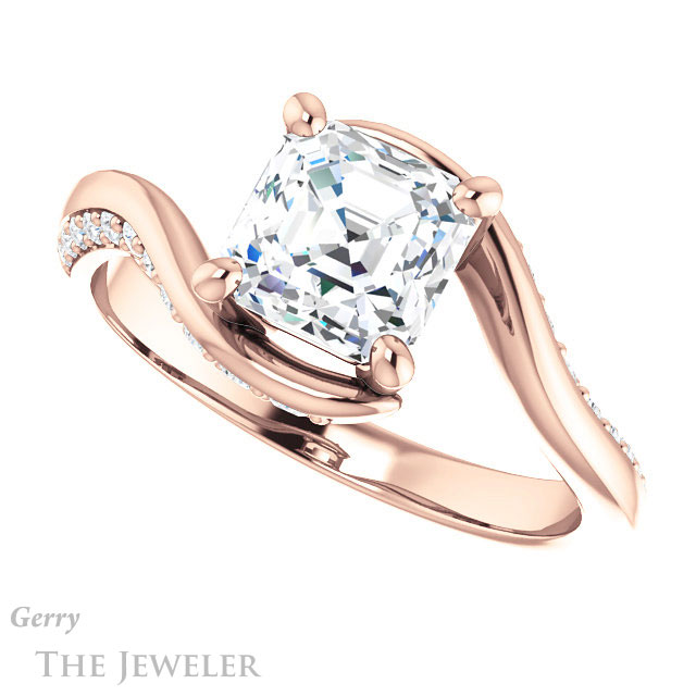 14k Rose Gold Asscher Cut Forever One Engagement Ring Setting #GTJ1125-asscher-fo-r 5 14k Rose Gold Asscher Cut Forever One Engagement Ring Setting #GTJ1125-asscher-fo-r