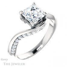 14k White Gold Asscher Cut Forever One Engagement Ring Setting #GTJ1125-asscher-fo-w