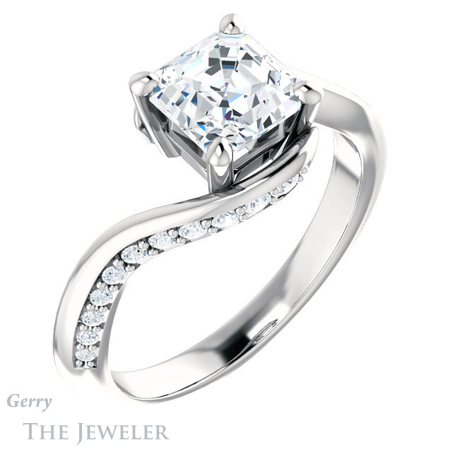 14k White Gold Asscher Cut Forever One Engagement Ring Setting #GTJ1125-asscher-fo-w
