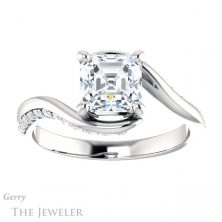 14k White Gold Asscher Cut Forever One Engagement Ring Setting #GTJ1125-asscher-fo-w