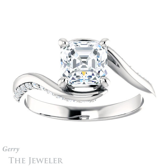 14k White Gold Asscher Cut Forever One Engagement Ring Setting #GTJ1125-asscher-fo-w