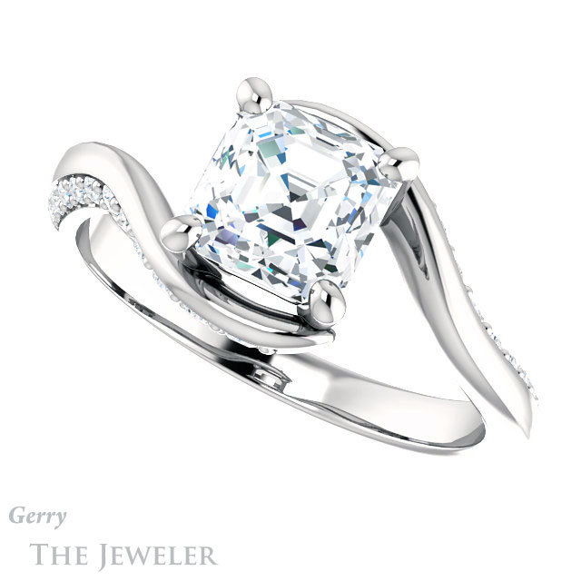 14k White Gold Asscher Cut Forever One Engagement Ring Setting #GTJ1125-asscher-fo-w