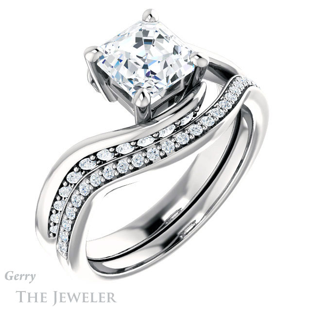 14k White Gold Asscher Cut Forever One Engagement Ring Setting #GTJ1125-asscher-fo-w