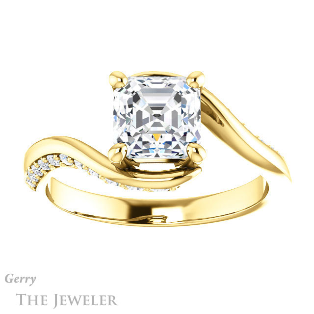 14k Yellow Gold Asscher Cut Forever One Engagement Ring Setting #GTJ1125-asscher-fo-y