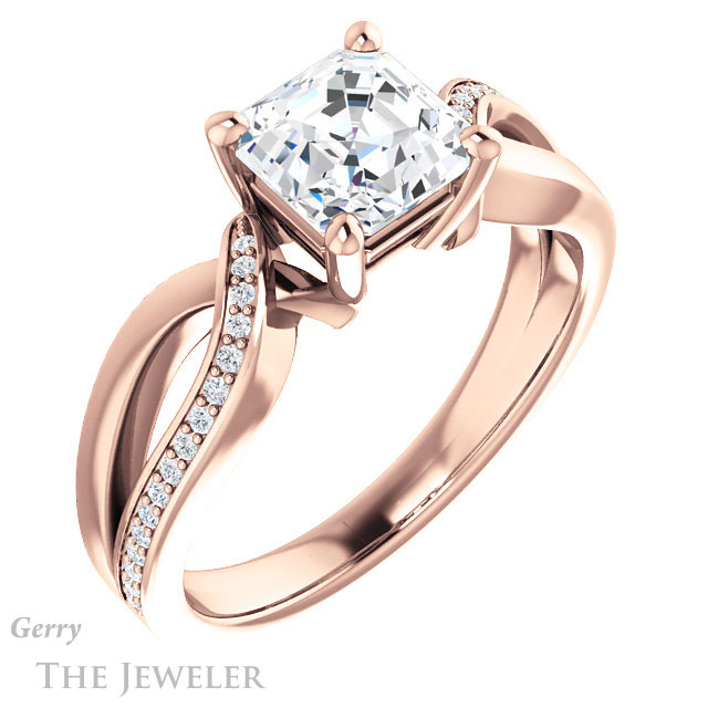 14k Rose Gold Asscher Cut Forever One Engagement Ring Setting #GTJ1126-asscher-fo-r 4 14k Rose Gold Asscher Cut Forever One Engagement Ring Setting #GTJ1126-asscher-fo-r