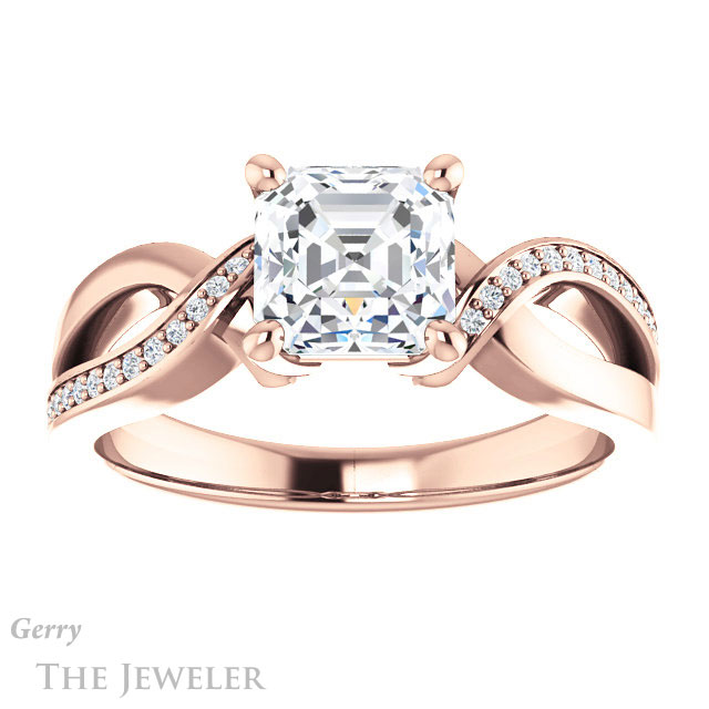 14k Rose Gold Asscher Cut Forever One Engagement Ring Setting #GTJ1126-asscher-fo-r