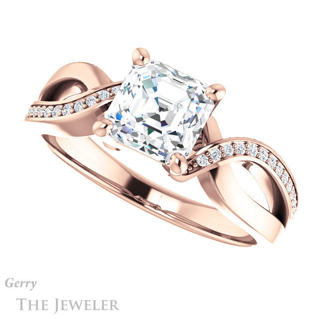 14k Rose Gold Asscher Cut Forever One Engagement Ring Setting #GTJ1126-asscher-fo-r 5 14k Rose Gold Asscher Cut Forever One Engagement Ring Setting #GTJ1126-asscher-fo-r