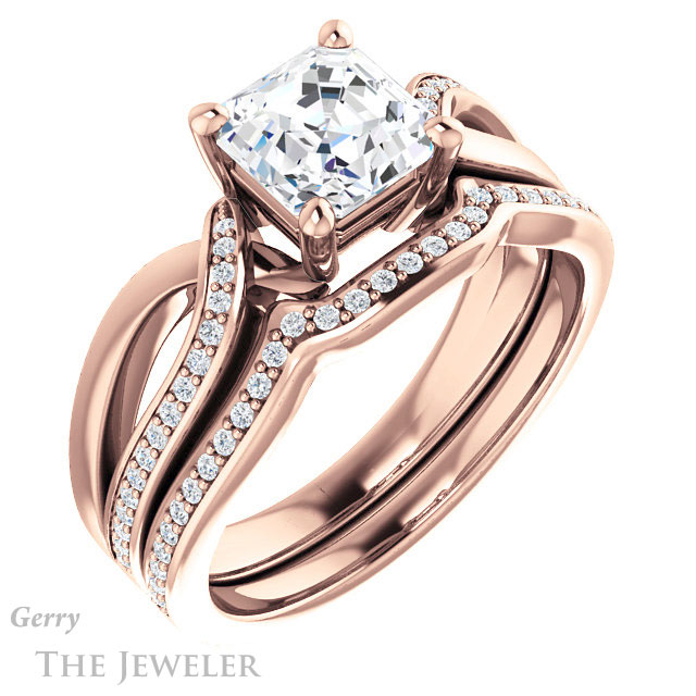 14k Rose Gold Asscher Cut Forever One Engagement Ring Setting #GTJ1126-asscher-fo-r 6 14k Rose Gold Asscher Cut Forever One Engagement Ring Setting #GTJ1126-asscher-fo-r