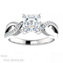 14k White Gold Asscher Cut Forever One Engagement Ring Setting #GTJ1126-asscher-fo-w 1 14k White Gold Asscher Cut Forever One Engagement Ring Setting #GTJ1126-asscher-fo-w