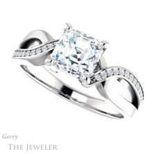 14k White Gold Asscher Cut Forever One Engagement Ring Setting #GTJ1126-asscher-fo-w 5 14k White Gold Asscher Cut Forever One Engagement Ring Setting #GTJ1126-asscher-fo-w