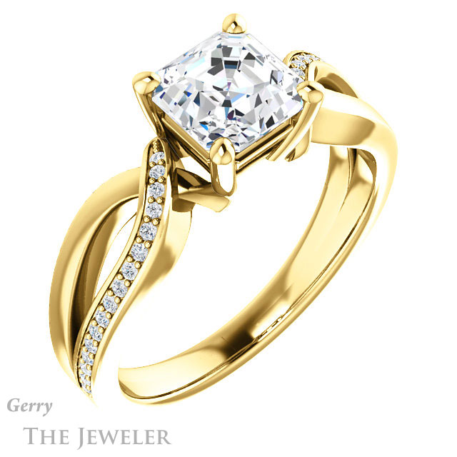 14k Yellow Gold Asscher Cut Forever One Engagement Ring Setting #GTJ1126-asscher-fo-y 4 14k Yellow Gold Asscher Cut Forever One Engagement Ring Setting #GTJ1126-asscher-fo-y