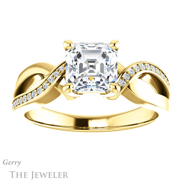 14k Yellow Gold Asscher Cut Forever One Engagement Ring Setting #GTJ1126-asscher-fo-y 1 14k Yellow Gold Asscher Cut Forever One Engagement Ring Setting #GTJ1126-asscher-fo-y
