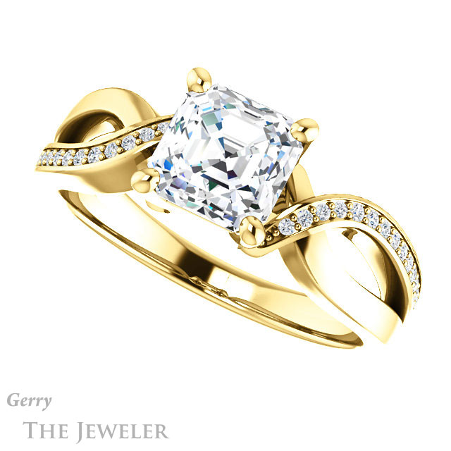 14k Yellow Gold Asscher Cut Forever One Engagement Ring Setting #GTJ1126-asscher-fo-y 5 14k Yellow Gold Asscher Cut Forever One Engagement Ring Setting #GTJ1126-asscher-fo-y