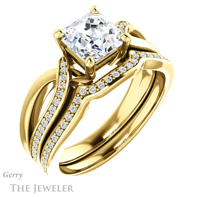 14k Yellow Gold Asscher Cut Forever One Engagement Ring Setting #GTJ1126-asscher-fo-y 6 14k Yellow Gold Asscher Cut Forever One Engagement Ring Setting #GTJ1126-asscher-fo-y