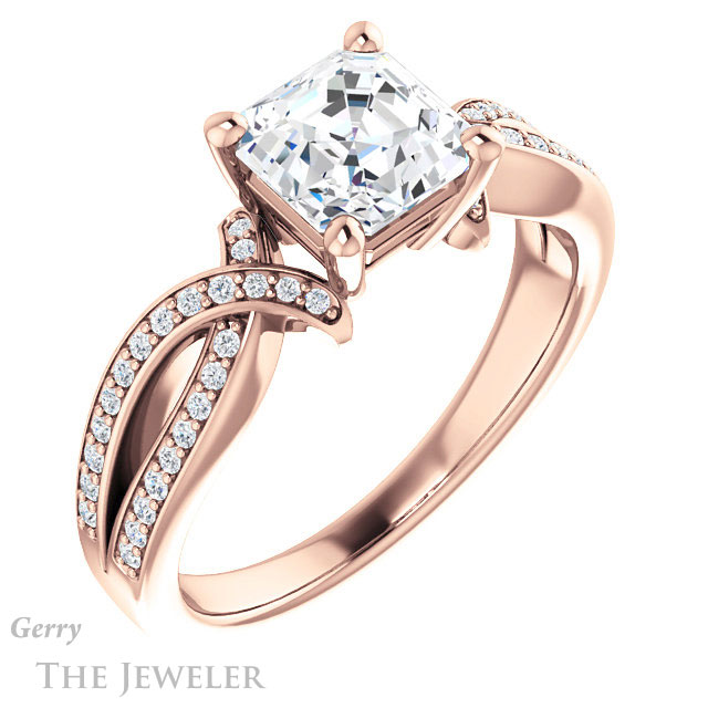 14k Rose Gold Asscher Cut Forever One Engagement Ring Setting #GTJ1127-asscher-fo-r 4 14k Rose Gold Asscher Cut Forever One Engagement Ring Setting #GTJ1127-asscher-fo-r