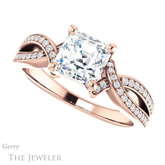 14k Rose Gold Asscher Cut Forever One Engagement Ring Setting #GTJ1127-asscher-fo-r 5 14k Rose Gold Asscher Cut Forever One Engagement Ring Setting #GTJ1127-asscher-fo-r