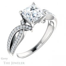 14k White Gold Asscher Cut Forever One Engagement Ring Setting #GTJ1127-asscher-fo-w 4 14k White Gold Asscher Cut Forever One Engagement Ring Setting #GTJ1127-asscher-fo-w