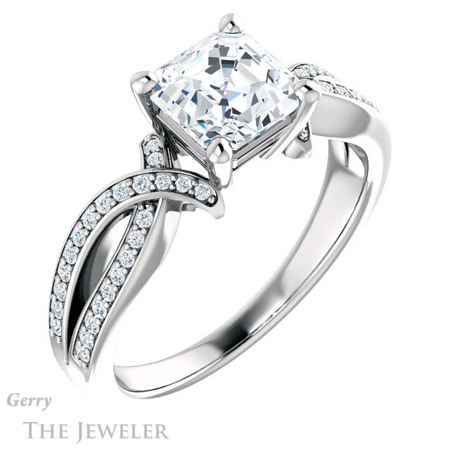14k White Gold Asscher Cut Forever One Engagement Ring Setting #GTJ1127-asscher-fo-w 4 14k White Gold Asscher Cut Forever One Engagement Ring Setting #GTJ1127-asscher-fo-w