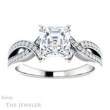 14k White Gold Asscher Cut Forever One Engagement Ring Setting #GTJ1127-asscher-fo-w 1 14k White Gold Asscher Cut Forever One Engagement Ring Setting #GTJ1127-asscher-fo-w
