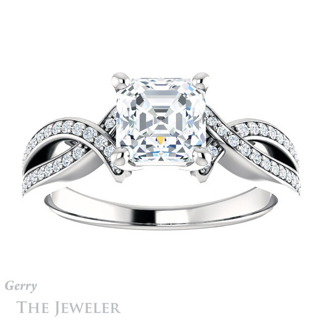 14k White Gold Asscher Cut Forever One Engagement Ring Setting #GTJ1127-asscher-fo-w 1 14k White Gold Asscher Cut Forever One Engagement Ring Setting #GTJ1127-asscher-fo-w