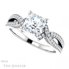 14k White Gold Asscher Cut Forever One Engagement Ring Setting #GTJ1127-asscher-fo-w 5 14k White Gold Asscher Cut Forever One Engagement Ring Setting #GTJ1127-asscher-fo-w