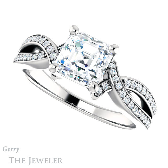 14k White Gold Asscher Cut Forever One Engagement Ring Setting #GTJ1127-asscher-fo-w 5 14k White Gold Asscher Cut Forever One Engagement Ring Setting #GTJ1127-asscher-fo-w