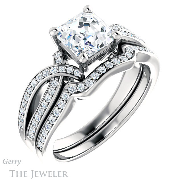 14k White Gold Asscher Cut Forever One Engagement Ring Setting #GTJ1127-asscher-fo-w 6 14k White Gold Asscher Cut Forever One Engagement Ring Setting #GTJ1127-asscher-fo-w