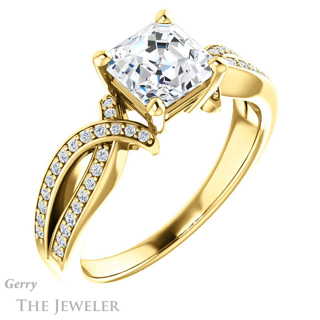 14k Yellow Gold Asscher Cut Forever One Engagement Ring Setting #GTJ1127-asscher-fo-y 4 14k Yellow Gold Asscher Cut Forever One Engagement Ring Setting #GTJ1127-asscher-fo-y